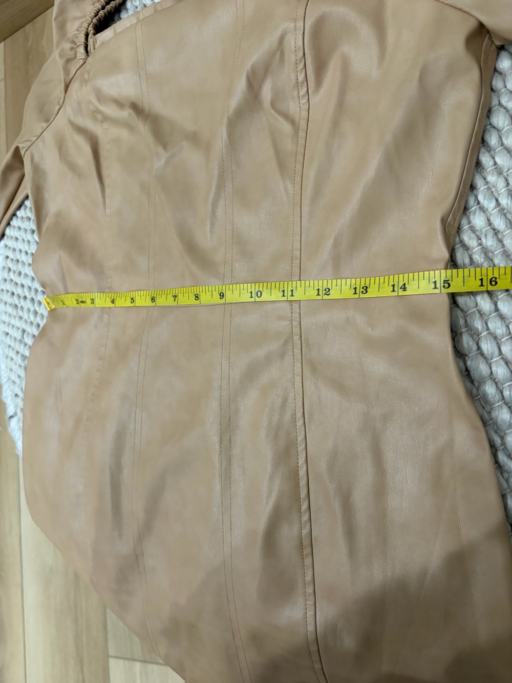 7 For All Mankind Tan Faux Leather Puff Sleeve Mini Dress Size Large - Picture 7 of 13